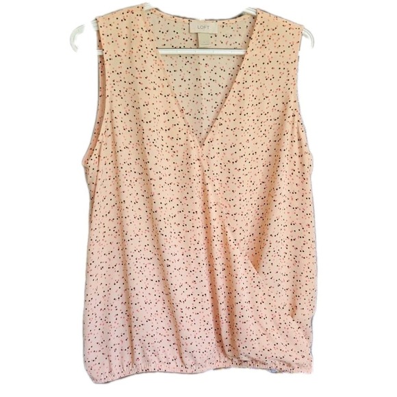 LOFT Tops - LOFT Peach Sleeveless V-Neck Blouse with Black Dot Print